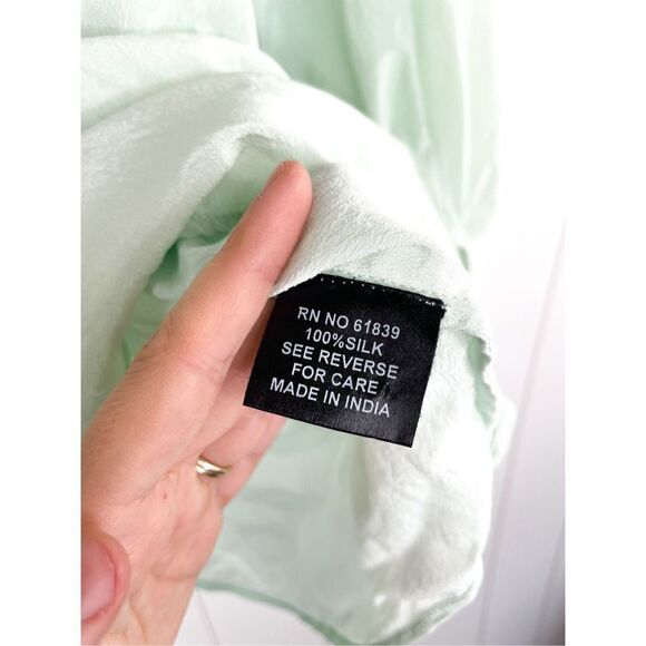 Roberta Freymann Silk Mint Double Tie Neck Peasant Blouse XS - Picture 5 of 10